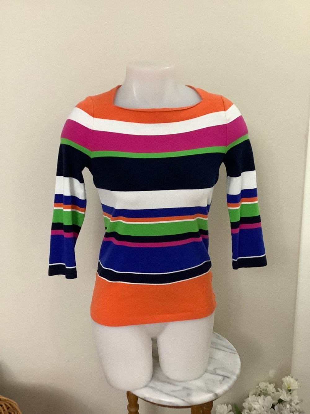 Ralph Lauren Cotton Boatneck Striped Tee SMALL petite
